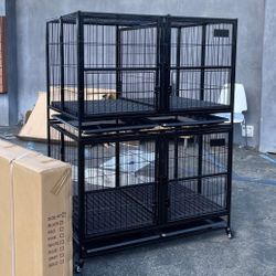 New! 43” Large Heavy Duty 2-Tier Dog Cage , With Removable Center Divider , Foldable No Tools Required 