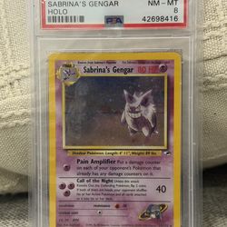 2000 POKEMON GYM HEROES HOLO #14 SABRINA'S GENGAR PSA 8 With DOUBLE SWIRL!