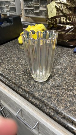 Clear Glass Ribbed Flower Vase