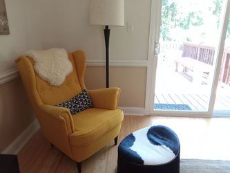 Modern Ikea Wing Chair w/Genuine Cowhide Swivel Ottoman