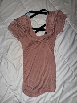 Y2K bebe Mauve Short Sleeve Top with Black Crisscross Back size S