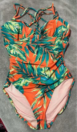 Orange/ Green floral one piece swimsuit