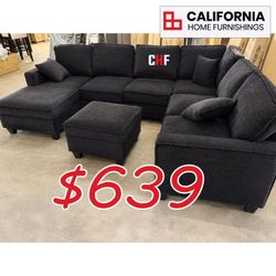 Large U-Shaped 5-Piece Sectional Set with USB Ports & Reversible Chaise