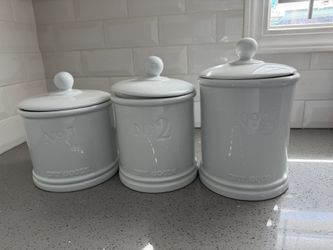 Porcelain Kitchen Canisters (Pure White) Dry Goods No.1 -3 New Bed Bath Beyond