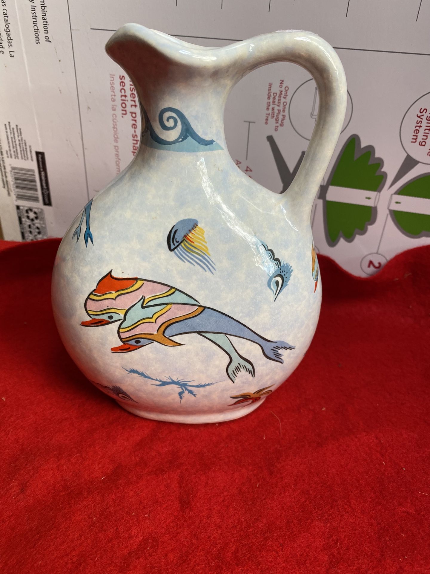 7.5 Inch Handmade In Greece Ceramic White Greek Pottery Dolphin Design Vase Imported From Greece
