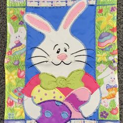 Small 12” x 18” Easter Egg Bunny Art Blend Applique stitched double sided garden flag by Evergreen.  