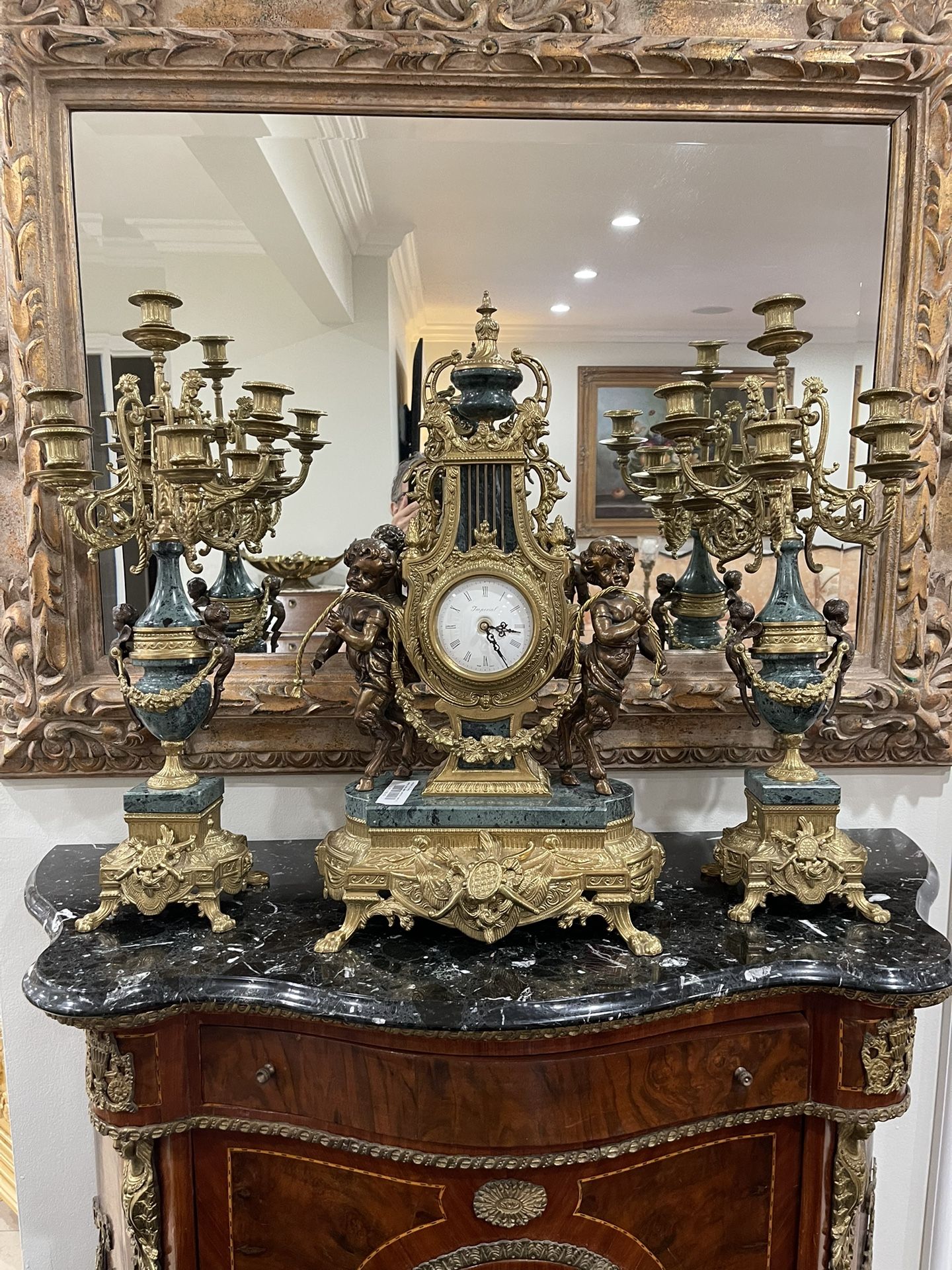 Beautiful Imperial Brevettato Clock & Candelabra 3-Pieces Set Made in Italy🌷