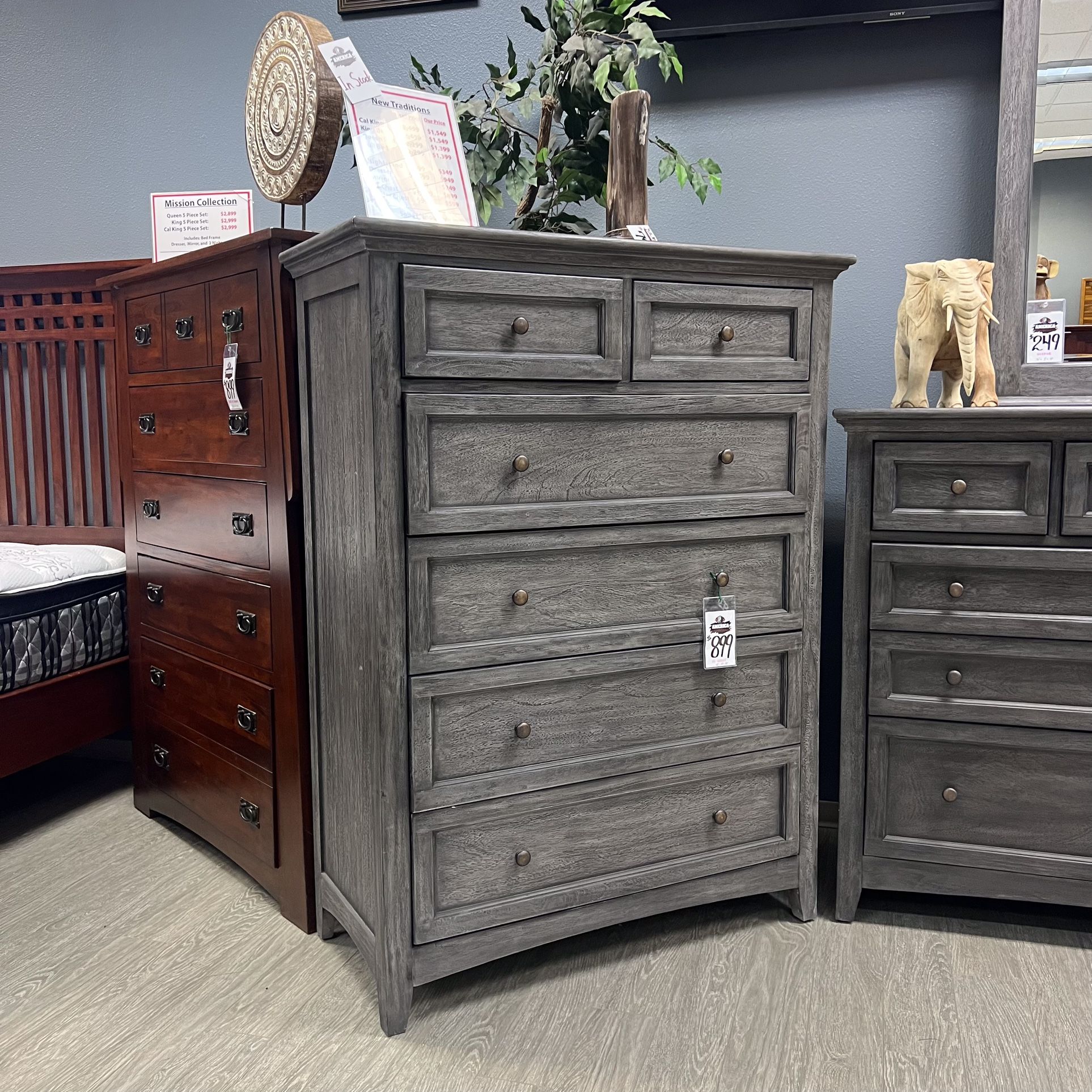 Grey Solid Wood Hi Chest Tall Dresser - New Traditions Collection 