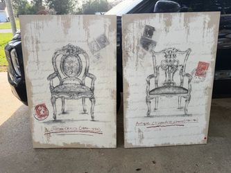 Vintage Chair Canvas Wall Art Set of 2