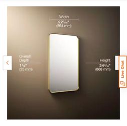 KOHLER ORIM RECTANGLE FRAMED MIRROR; COLOR:GOLD; DIMENSIONS: 22 X 34 INCHES;