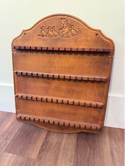 Vintage Wooden Wall Mounted Collectible Spoon Rack (64 Slots) Ducks