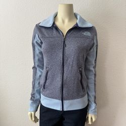 North Face Blue Full Zip Outdoor Athletic Jacket Arm Patch Logo Mock Neck Size S