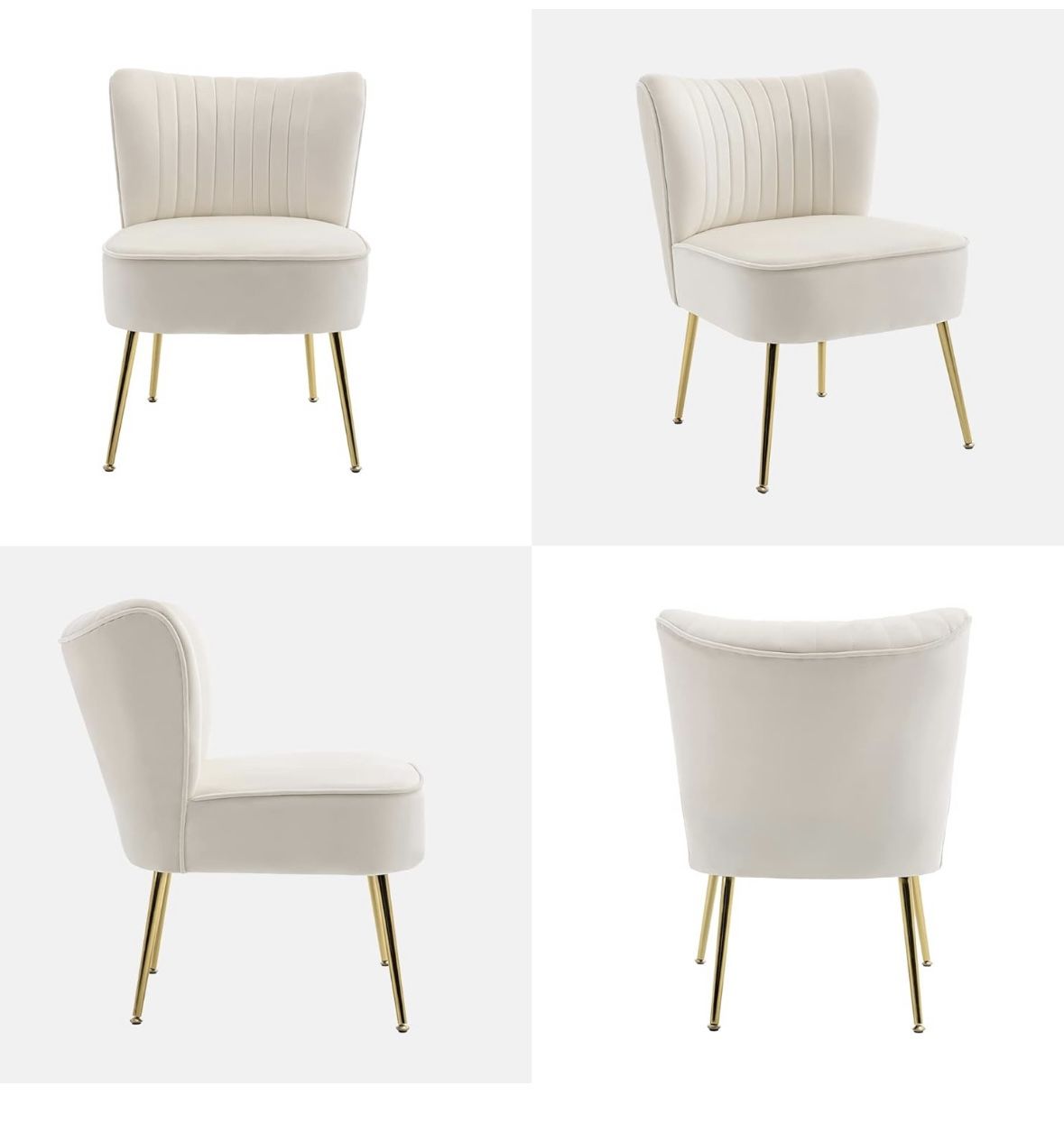 Modern Velvet Upholstered Accent Chair Set of 2,Mid Century Living Room Chairs with Golden Legs,Comfy Armless Chair Wingback Single Sofa Side Chair fo