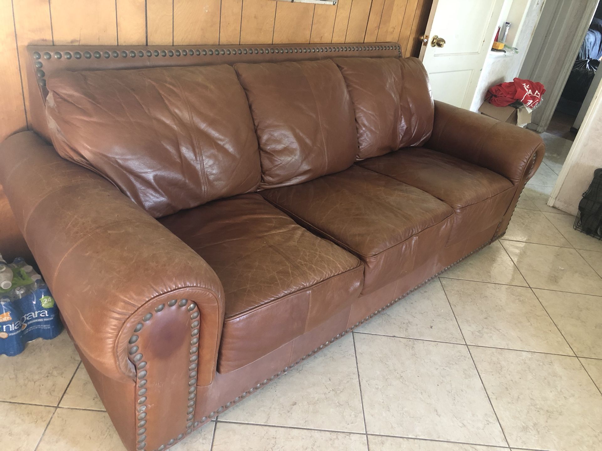 Brown leather couch