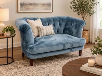 💙 Beautiful Blue Velvet Tufted Loveseat 💙