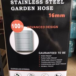 100ft Stainless Steel Garden Hose with 10-Way Nozzle and Brass Fittings