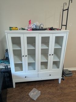 White Wood Cabinet with Glass Doors
