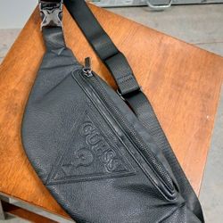 Guess Black Leather Fanny Pack Waist Bag For Men And Women