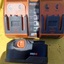 Rigid 18 Volt Max Twin Charger With 5 Amp Hour Battery Like New