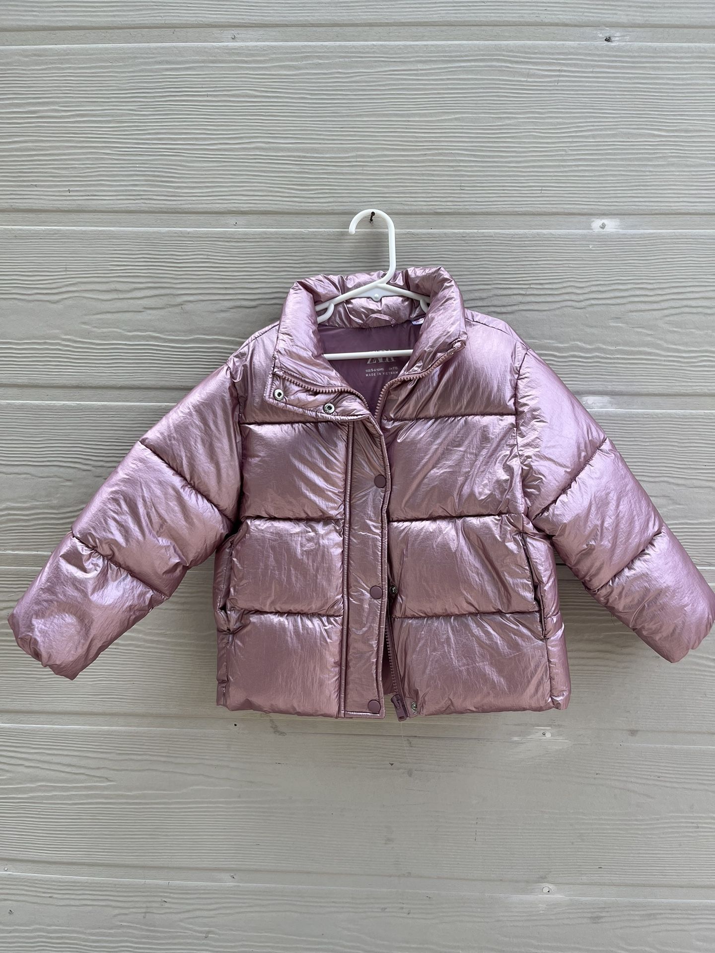 ZARA Pink Metallic Puffer Jacket