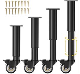 Wirrcwdttc 7-12 Inch Metal Adjustable Furniture Legs With 2.36 Inch Swivel Caster Wheels For Cabinet/Sofa/Bed/Dresser/Couch/Coffee Table, Heavy Duty R