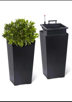 Set Of 2 New Garvee 23” Tall Outdoor Planter Flower Pots W/ Water Level Monitor