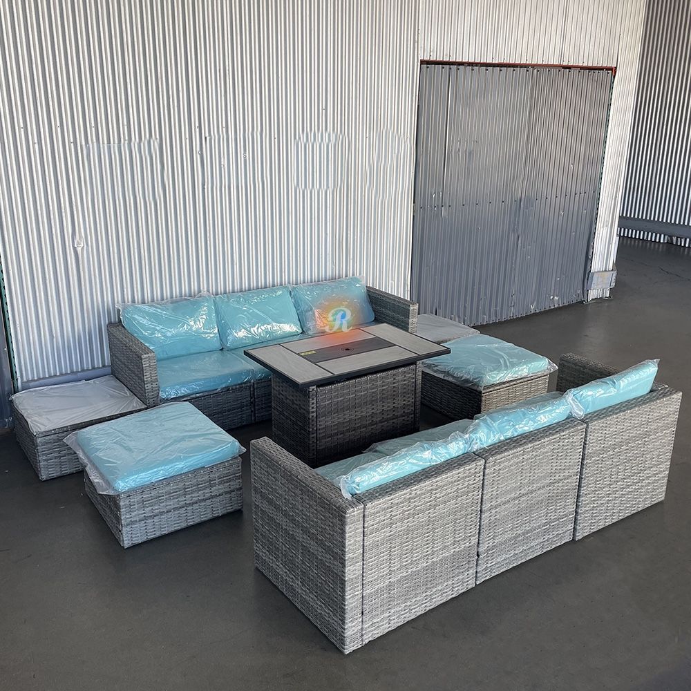 11pc Outdoor Patio Furniture Sectional With Fire Pit Table