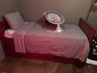 Red Wood Twin Bed Frame with Storage and slide under bed