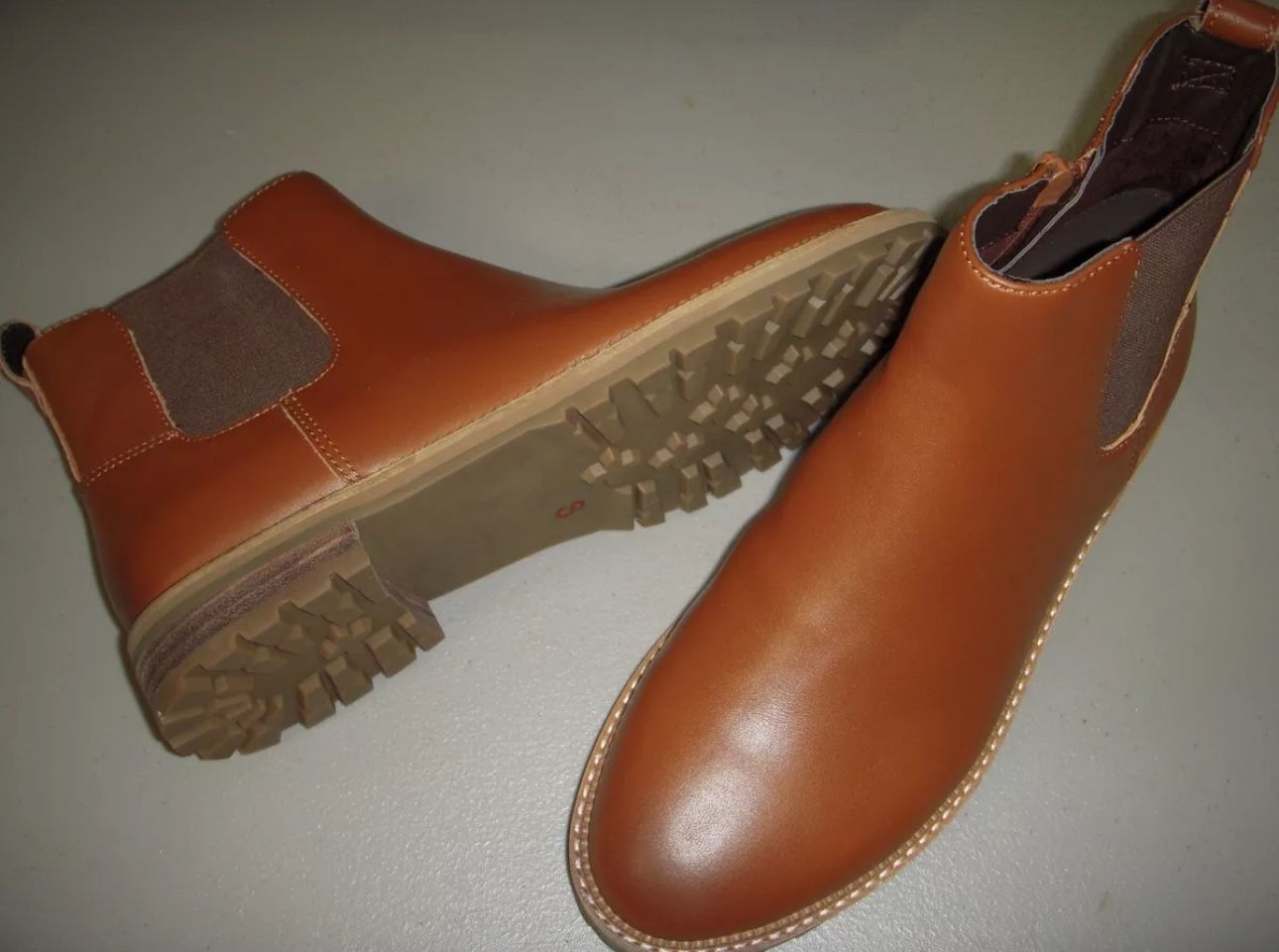 New Leather Chelsea Zip Up Lug Sole Boots, (Cognac) Size Women 11, by Lands End