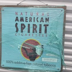 Vintage Natural American Spirit Metal Tobacco Sign - Turquoise Man Cave Decor