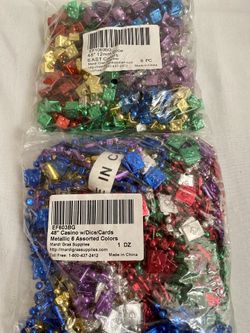 48” casino metallic beads - dice and cards - 6 assorted colors