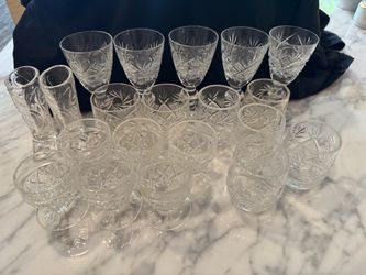 27 Cut Crystal Glassware Collection Mixed Set (READ DESCRIPTION)