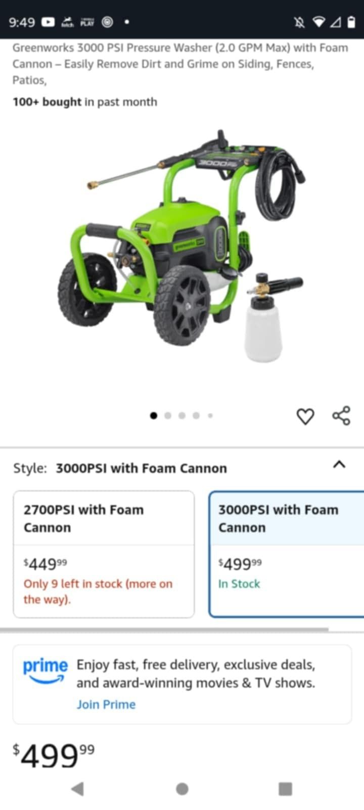 Greenworks Pro 3000 PSI Electric Pressure Washer