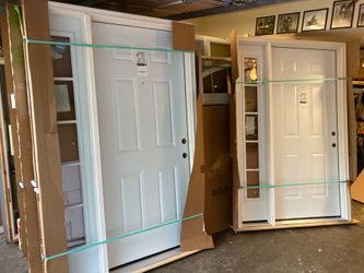 New front doors , steel , left in swing , 53 by 81 1/2 by 4 9/16 jamb