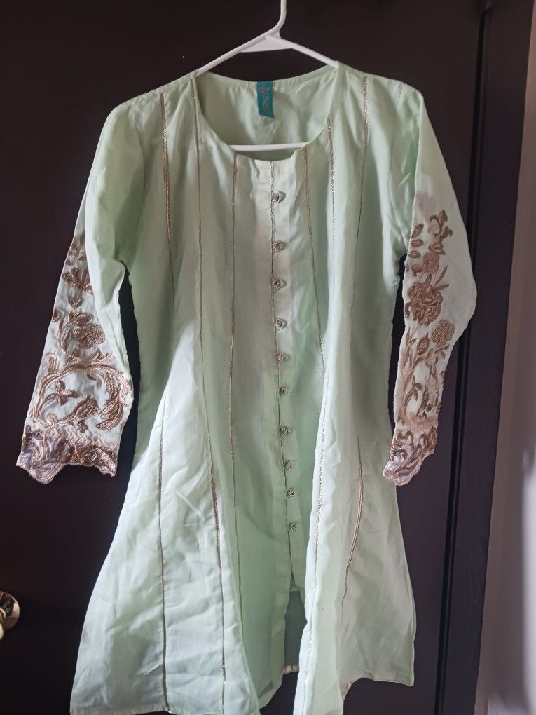 Mint Green Kurta with Gold Embroidery
