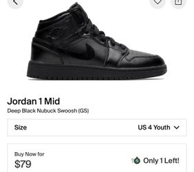 Jordan 1 Mid Deep Black Nubuck Swoosh (GS)