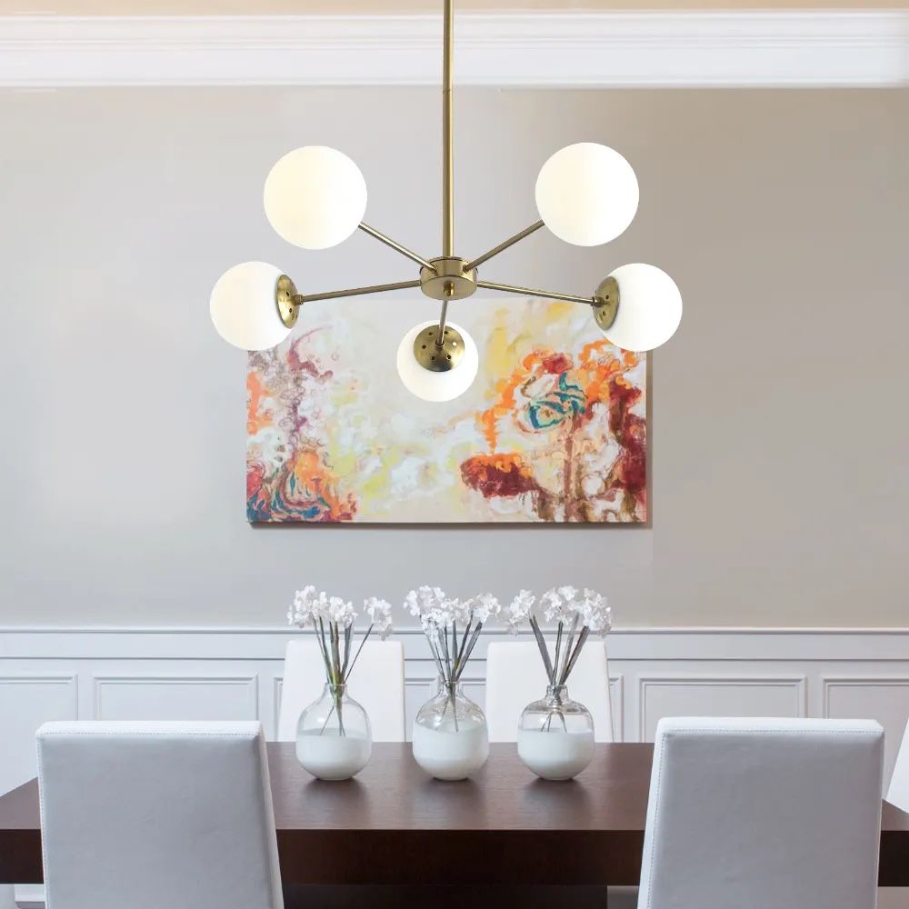 Modern American Style Chandelier White Glass Lampshade 5 Bulbs