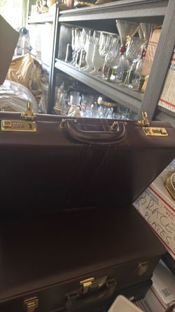 Brown Hard-Shell Briefcase with Gold Hardware