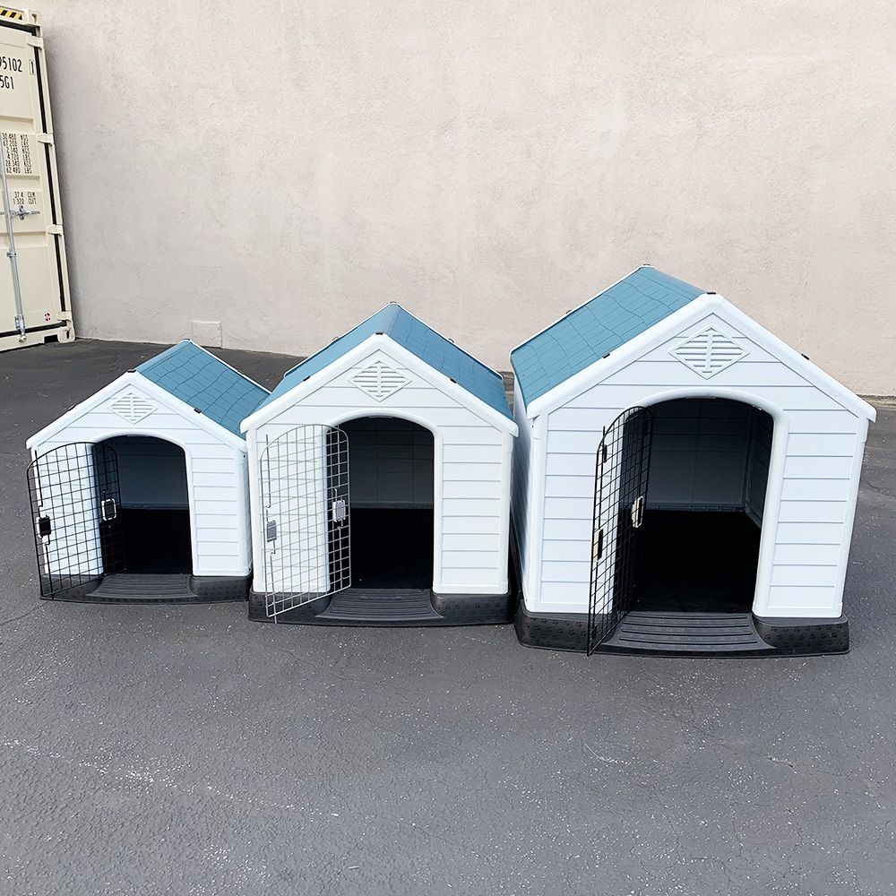 New Plastic Dog House w/ Lock Door (Medium $80, Large $115, X-Large $160) All Weather Cage Kennel