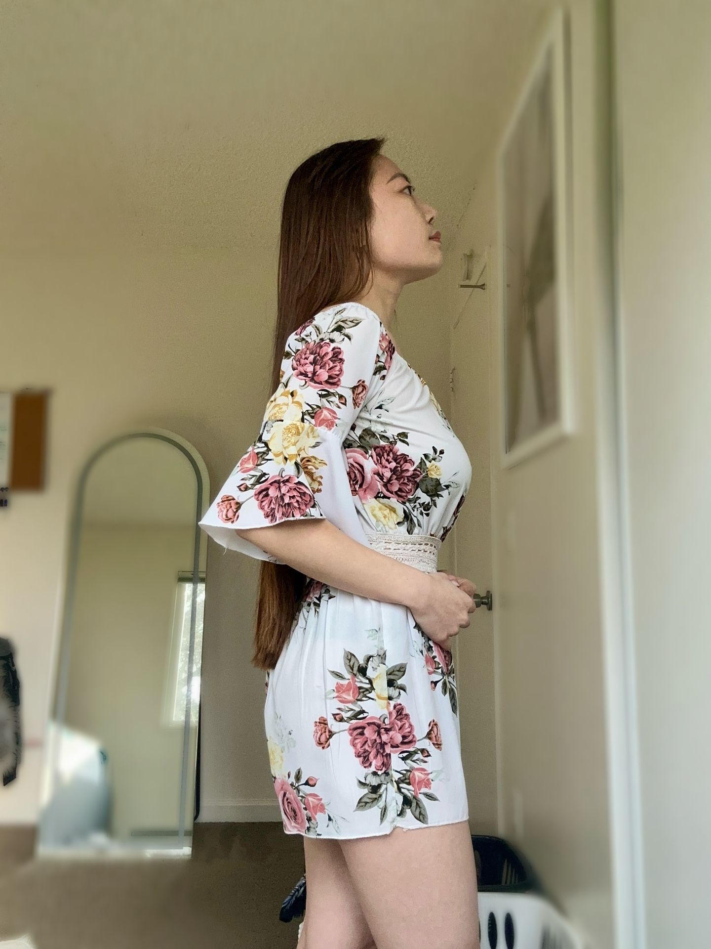 Floral Bell Sleeves Off Shoulder Romper (Size XS) - LOCAL MEETUP ONLY
