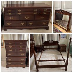 6pc Wooden Four Poster Queen Size Bedroom Set