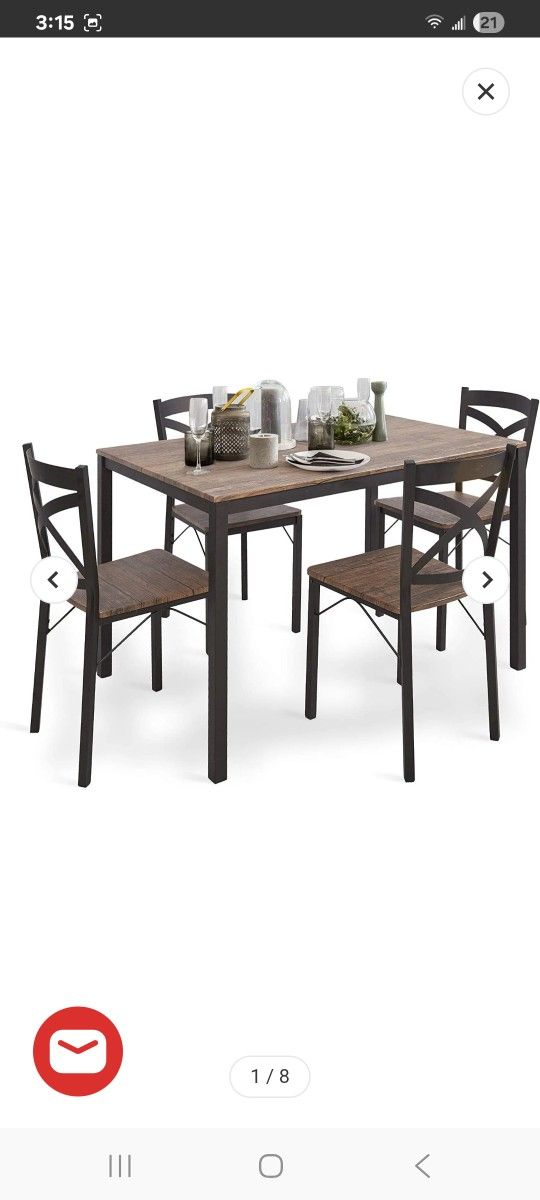 5 PC Wood Dining Set Table And Chairs 4 With Metal Legs, Home Kitchen Breakfast Furniture