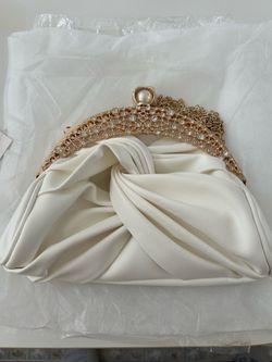 White Clutch Bag Gold Jeweled Frame Pearl Clasp Chain Strap Price