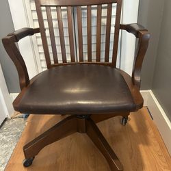 Pottery Barn Bedford Leather Desk Chair On Wheels 