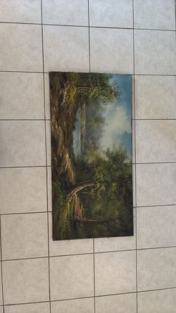 Forest Trail by the Lake Oil on Canvas Painting