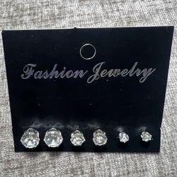 New 3 Pairs Stainless Steel Glass Rhinestone Decor Silver Stud Fashion Earrings