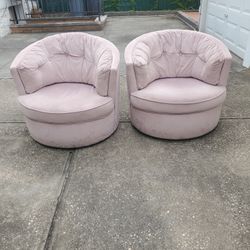 2 Pink Velvet Swivel Chairs 