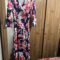 Flower Print, Long Sleeve, Long Summer Dress. Size XXL