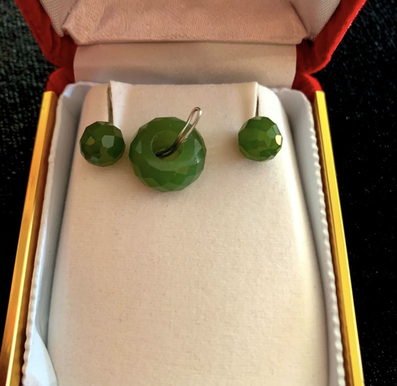 Vintage Faceted Pierced Jade & 14k Earrings & Charm