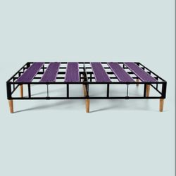 Purple King Platform Bed Frame - Upholstered - Walnut Legs